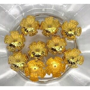 10pcs Beads for Jewelry #21546 Gold Metal Half Bead